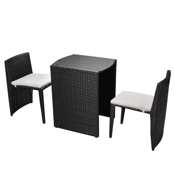 vidaXL Ensemble de bistro 3 pcs avec coussins r&eacute;sine tress&eacute;e noir
