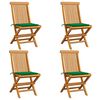 vidaXL Chaises de jardin et coussins vert lot de 4 Bois de teck massif