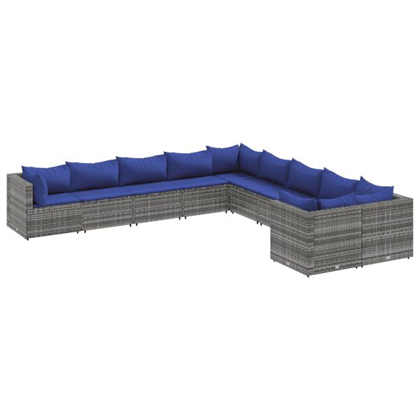vidaXL Salon de jardin avec coussins 10 pcs gris r&eacute;sine tress&eacute;e