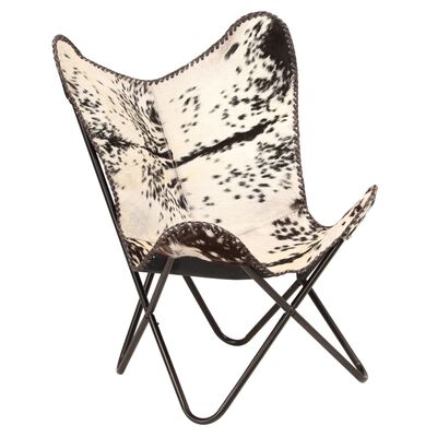 vidaXL Chaise papillon noir et blanc cuir véritable de chèvre