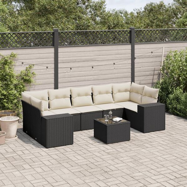 vidaXL Salon de jardin 8 pcs avec coussins noir r&eacute;sine tress&eacute;e