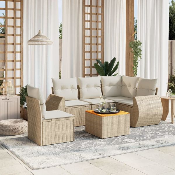 vidaXL Salon de jardin avec coussins 6 pcs beige résine tressée