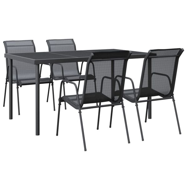 vidaXL Ensemble à manger de jardin 5 pcs noir textilène et acier