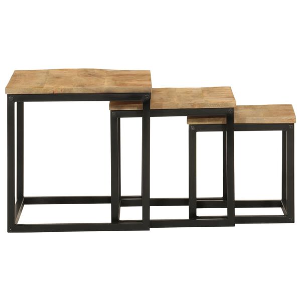 vidaXL Tables basses gigognes 3 pcs bois massif de manguier et fer