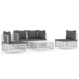 vidaXL Salon de jardin avec coussins 5 pcs blanc acier