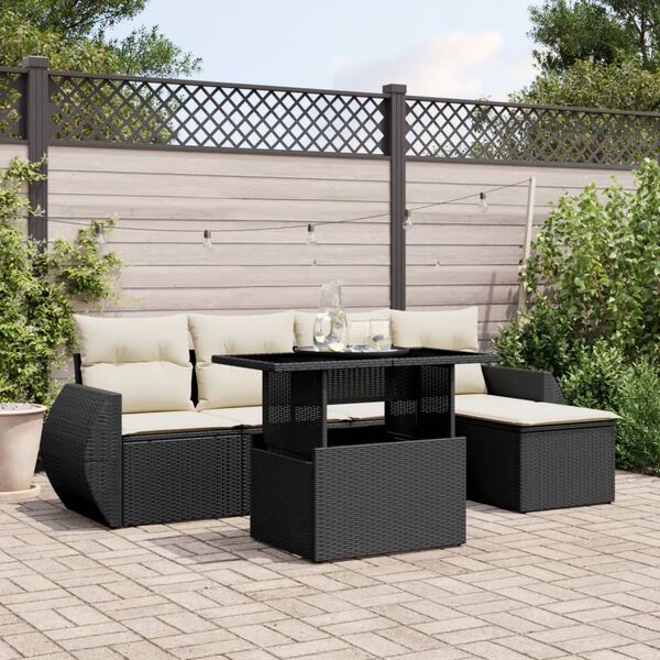 vidaXL Salon de jardin 6 pcs avec coussins noir r&eacute;sine tress&eacute;e