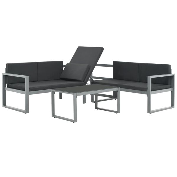 vidaXL Salon de jardin 3 pcs et coussins Aluminium Noir