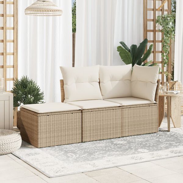 vidaXL Tabouret de jardin avec coussin beige 55x55x37cm r&eacute;sine tress&eacute;e