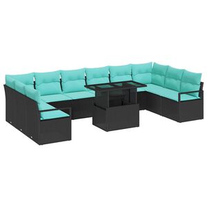 vidaXL Ensemble de canap&eacute; de jardin avec coussin 11 pcs Noir polyrotin