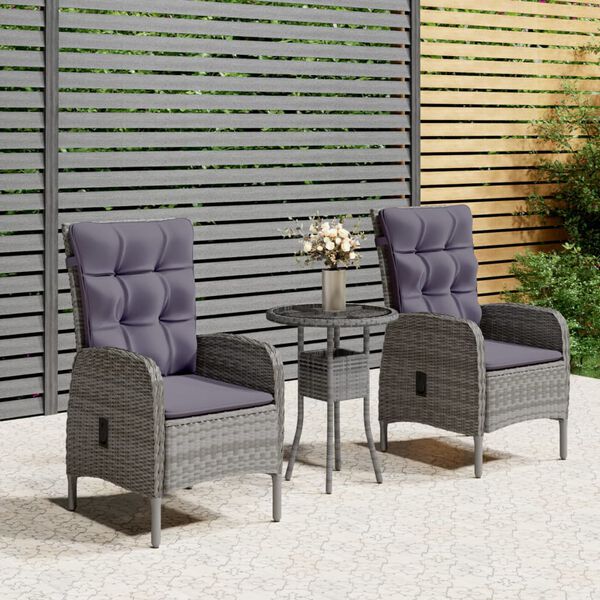 vidaXL Ensemble de bistro de jardin 3 pcs R&eacute;sine tress&eacute;e Gris