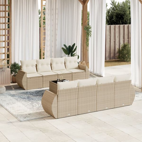 vidaXL Salon de jardin avec coussins 9 pcs beige r&eacute;sine tress&eacute;e