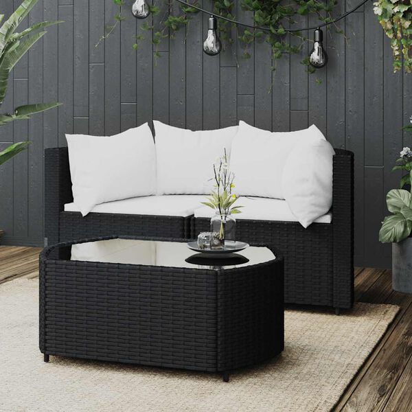 vidaXL Salon de jardin 3 pcs avec coussins Noir R&eacute;sine tress&eacute;e