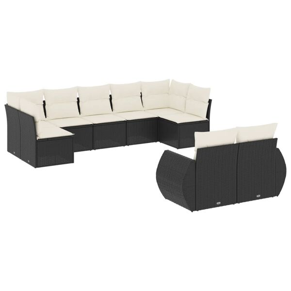 vidaXL Salon de jardin 9 pcs avec coussins noir r&eacute;sine tress&eacute;e