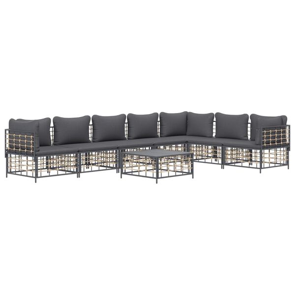 vidaXL Salon de jardin 8 pcs avec coussins anthracite r&eacute;sine tress&eacute;e