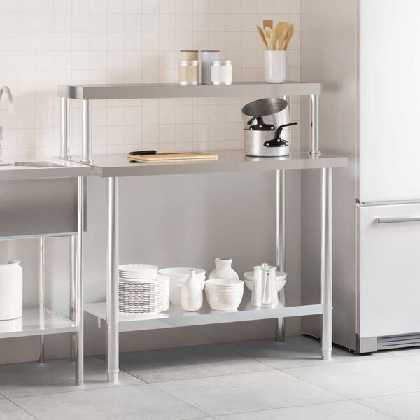 vidaXL Table de travail de cuisine avec étagère 110x55x120 cm inox