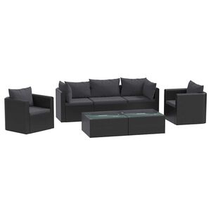 vidaXL Salon de jardin 7 pcs avec coussins R&eacute;sine tress&eacute;e Noir