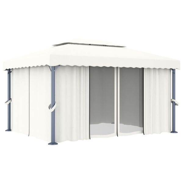 vidaXL Tonnelle avec rideau 4x3 m Blanc cr&egrave;me Aluminium