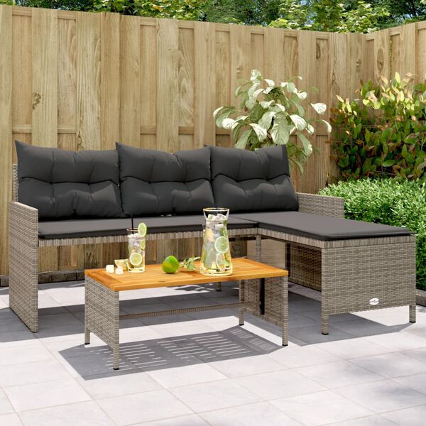 vidaXL Canap&eacute; de jardin avec table et coussins en forme de L gris