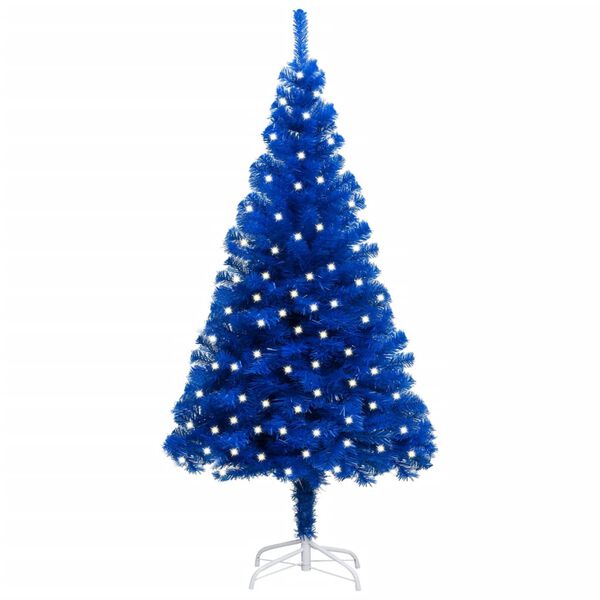 vidaXL Sapin de No&euml;l artificiel pr&eacute;-&eacute;clair&eacute; et support bleu 240 cm PVC