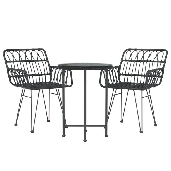 vidaXL Ensemble &agrave; manger de jardin 3 pcs Noir R&eacute;sine tress&eacute;e