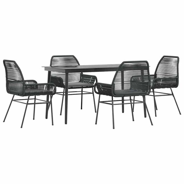 vidaXL Ensemble &agrave; manger de jardin et coussins 5 pcs noir rotin verre