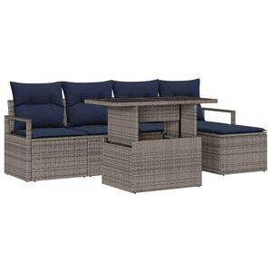 vidaXL Ensemble de canap&eacute; de jardin 6 pcs gris et bleu marine