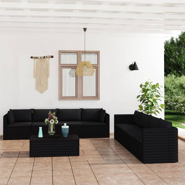 vidaXL Salon de jardin 9 pcs avec coussins R&eacute;sine tress&eacute;e Noir