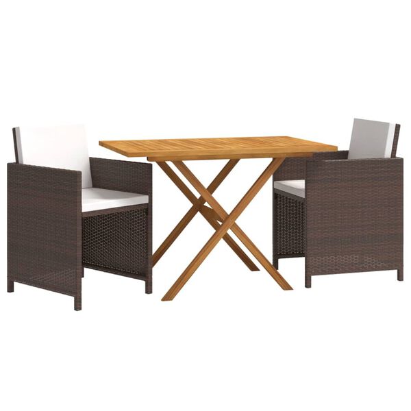 vidaXL Ensemble &agrave; manger de jardin et coussins 3 pcs Marron