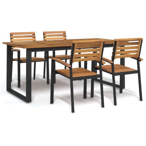 vidaXL Ensemble &agrave; manger de jardin 5 pcs bois d'acacia massif et m&eacute;tal