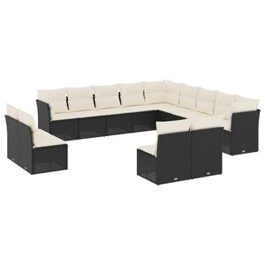 vidaXL Salon de jardin avec coussins 13 pcs noir r&eacute;sine tress&eacute;e