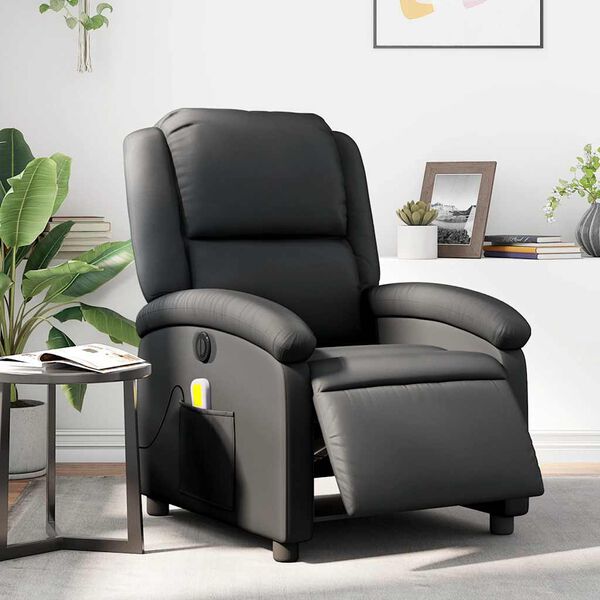vidaXL Fauteuil inclinable de massage électrique noir cuir véritable