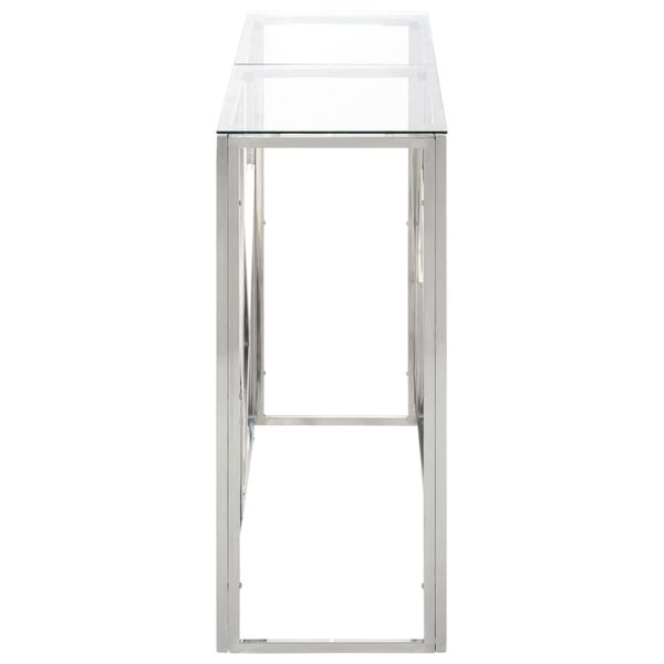 vidaXL Table console argenté acier inoxydable et verre trempé