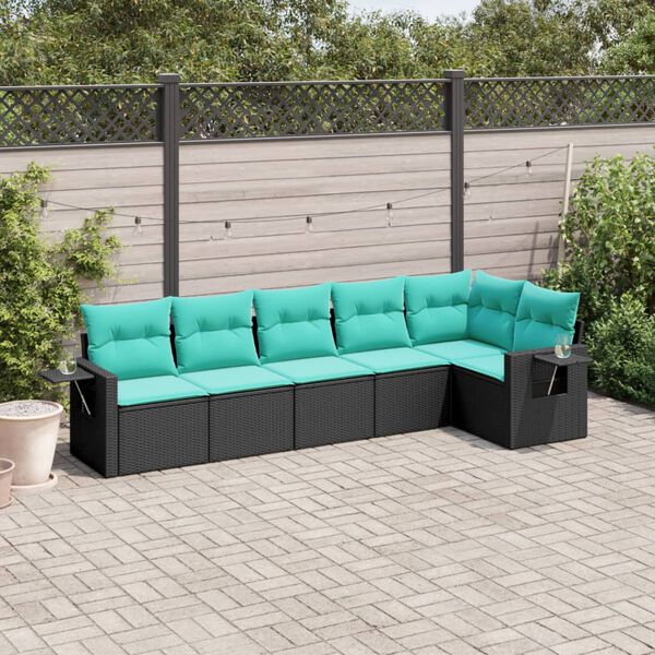 vidaXL Salon de jardin 6 pcs avec coussins noir r&eacute;sine tress&eacute;e