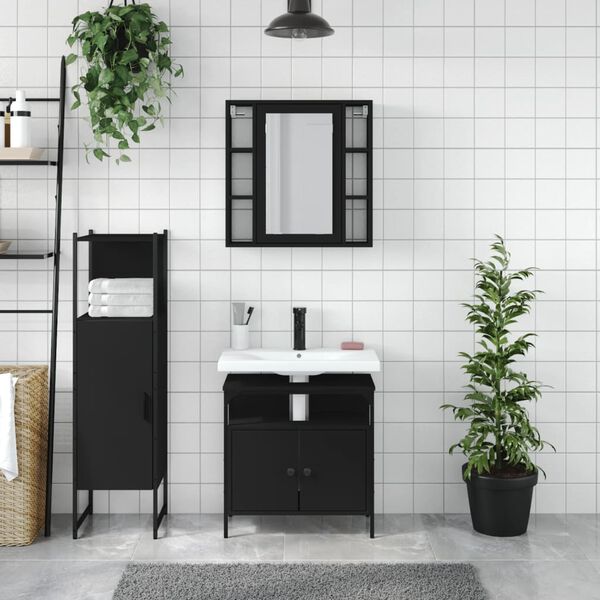 vidaXL Ensemble d'armoires salle de bain 3 pcs noir bois d'ing&eacute;nierie