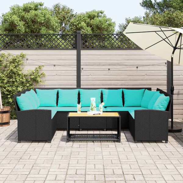 vidaXL Canap&eacute; de jardin avec coussins Noir R&eacute;sine tress&eacute;e