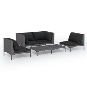 vidaXL Salon de jardin 5 pcs avec coussins R&eacute;sine tress&eacute;e Gris fonc&eacute;