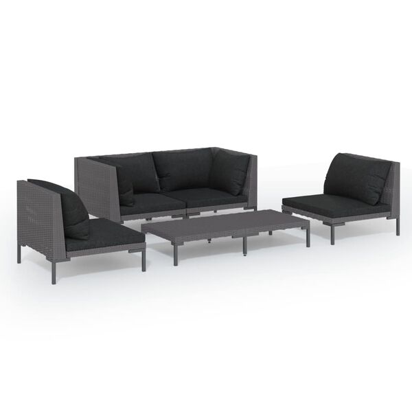 vidaXL Salon de jardin 5 pcs avec coussins R&eacute;sine tress&eacute;e Gris fonc&eacute;