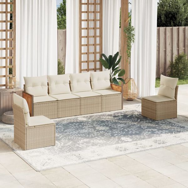 vidaXL Salon de jardin avec coussins 6 pcs beige r&eacute;sine tress&eacute;e