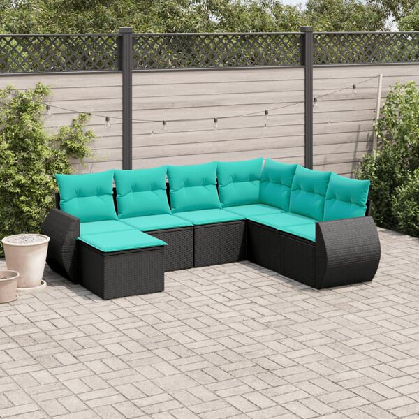 vidaXL Salon de jardin 7 pcs avec coussins noir r&eacute;sine tress&eacute;e