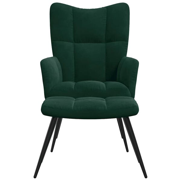 vidaXL Chaise de relaxation avec tabouret Vert foncé Velours