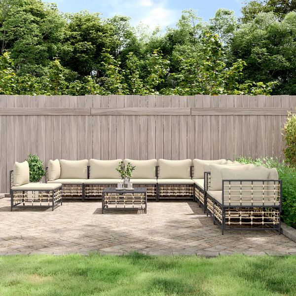 vidaXL Salon de jardin 11 pcs avec coussins anthracite r&eacute;sine tress&eacute;e