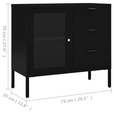 vidaXL Buffet Noir 75x35x70 cm Acier et verre trempé