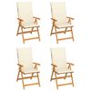vidaXL Chaises de jardin lot de 4 avec coussins cr&egrave;me Bois teck solide