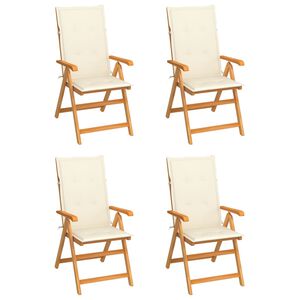 vidaXL Chaises de jardin lot de 4 avec coussins cr&egrave;me Bois teck solide