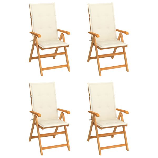 vidaXL Chaises de jardin lot de 4 avec coussins cr&egrave;me Bois teck solide