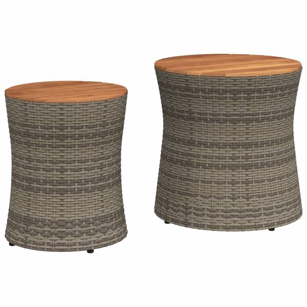 vidaXL Tables d'appoint de jardin 2 pcs dessus en bois gris poly rotin