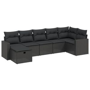 vidaXL Salon de jardin 7 pcs avec coussins noir résine tressée