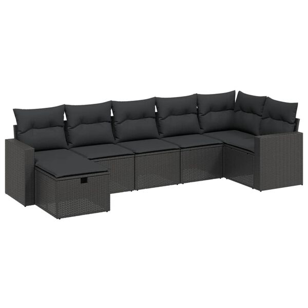 vidaXL Salon de jardin 7 pcs avec coussins noir résine tressée