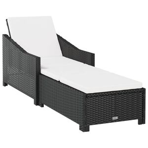 vidaXL Chaise longue avec coussin blanc cr&egrave;me R&eacute;sine tress&eacute;e Noir