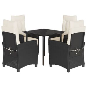 vidaXL Ensemble &agrave; manger de jardin coussins 5pcs Noir R&eacute;sine tress&eacute;e